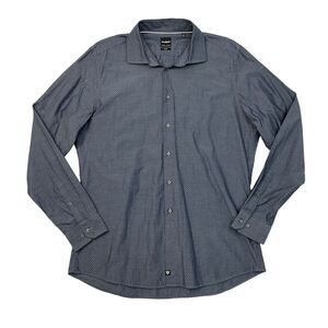 Strellson Dress Shirt Mens 42 SLIM Fit Chalkboard Blue Long Sleeve Cotton Button